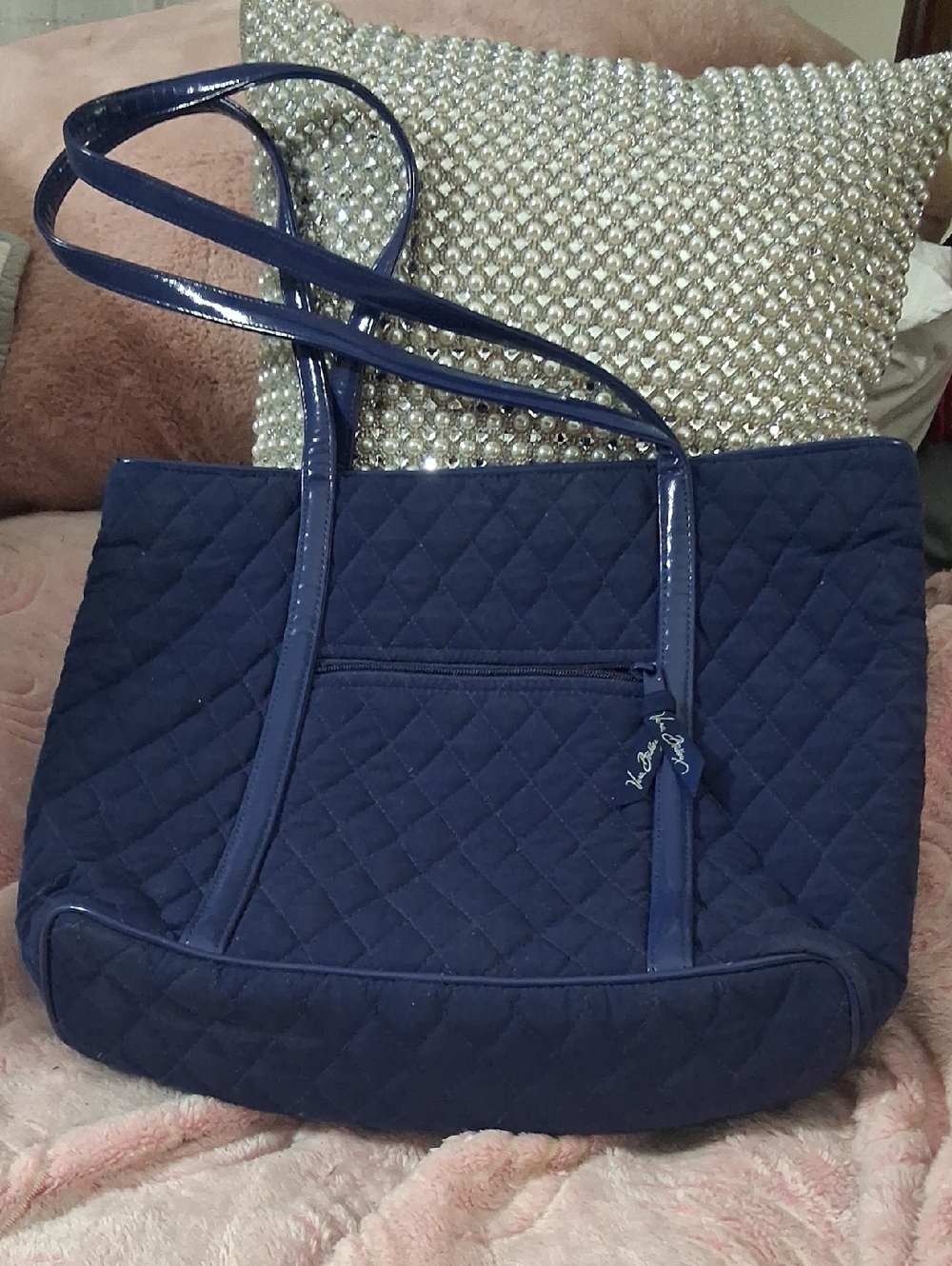 Vera Bradley Navy Quilted Tote with Patent-Look Straps